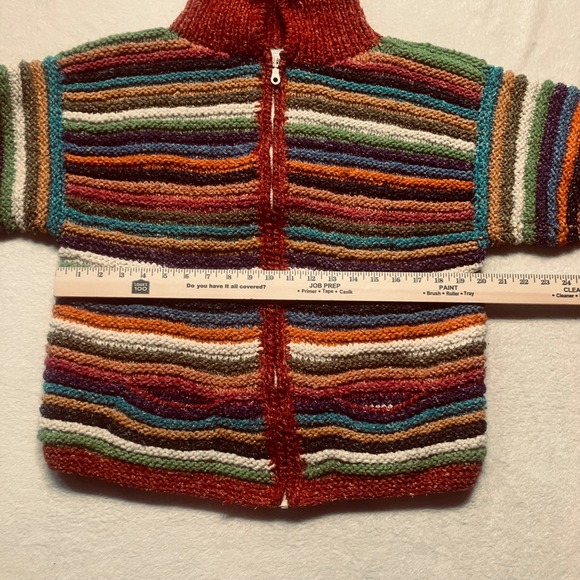 Handmade Sisandina Handicrafts 100% Wool Striped Zip Up Sweater Jacket Women's L - Picture 8 of 8